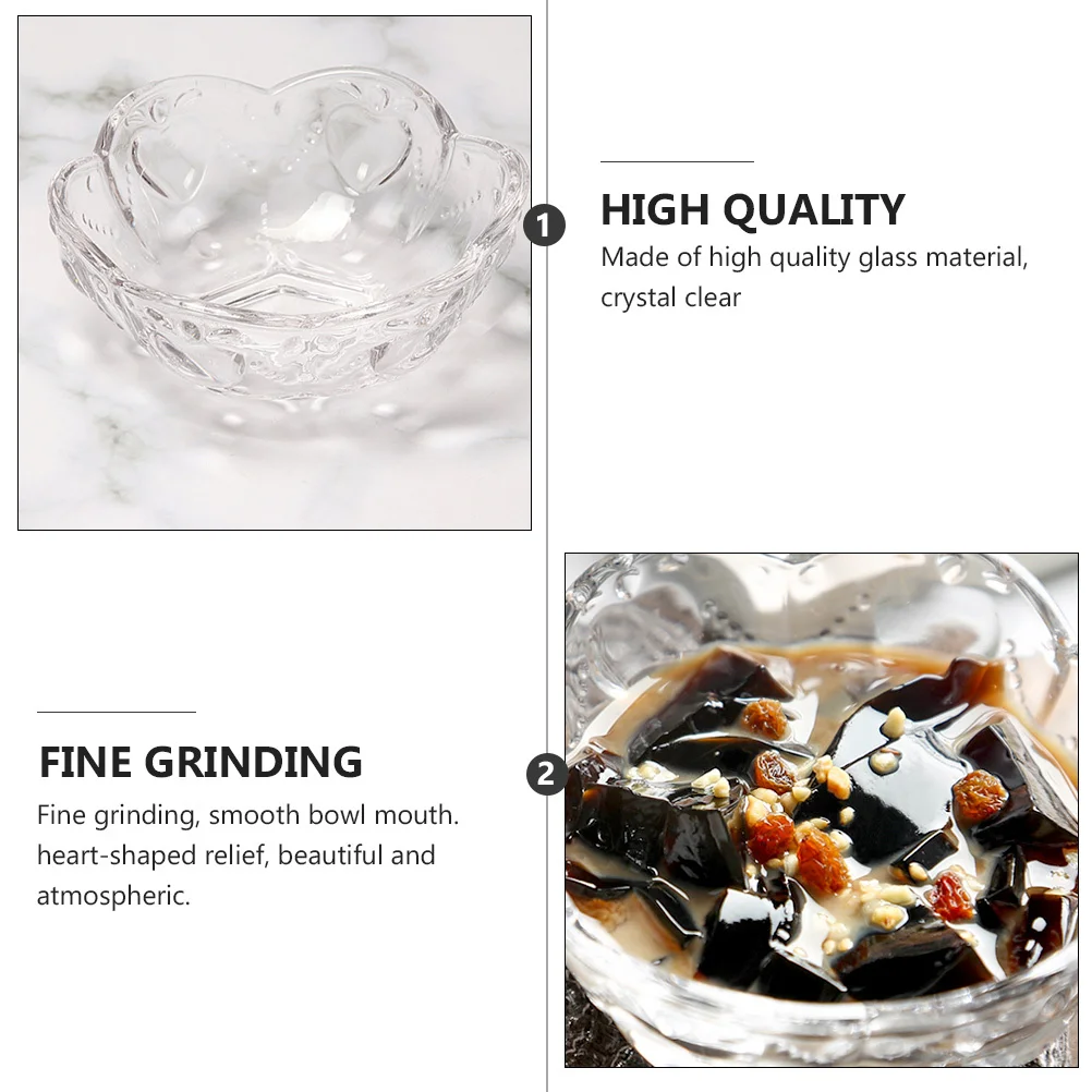 

2Pcs Ice Cream Bowls Glass Seasoning Dipping Dishes Heart-Shaped Dessert Sauce Relish Serving Plates Household Tableware