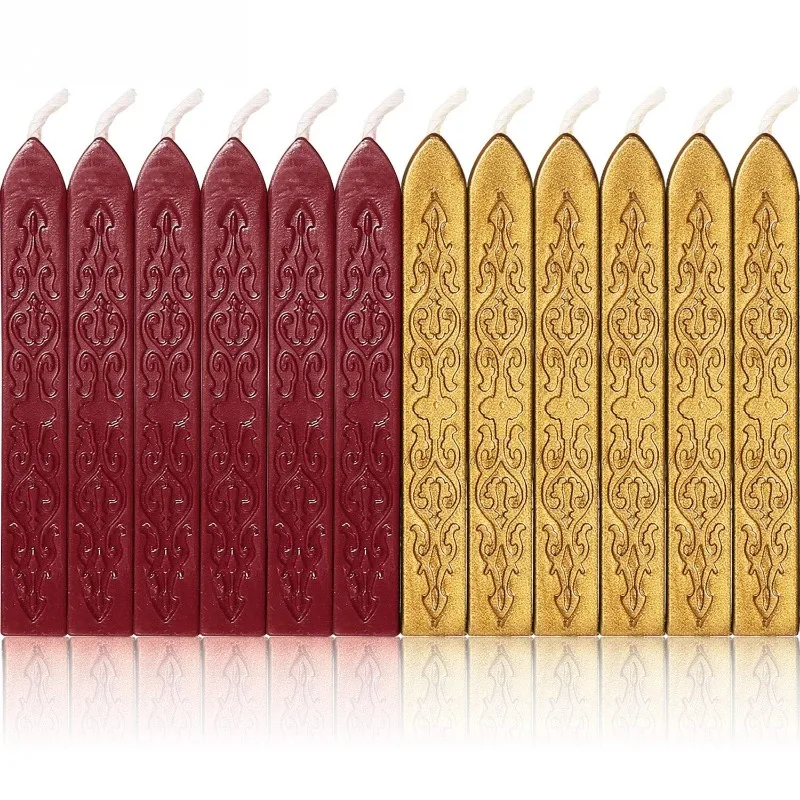 5pcs Core Retro Candle Red Gold Sealing Wax Sticks with Wicks for Letter Sealing Stamp Wedding Invitations, Packaging Decoration