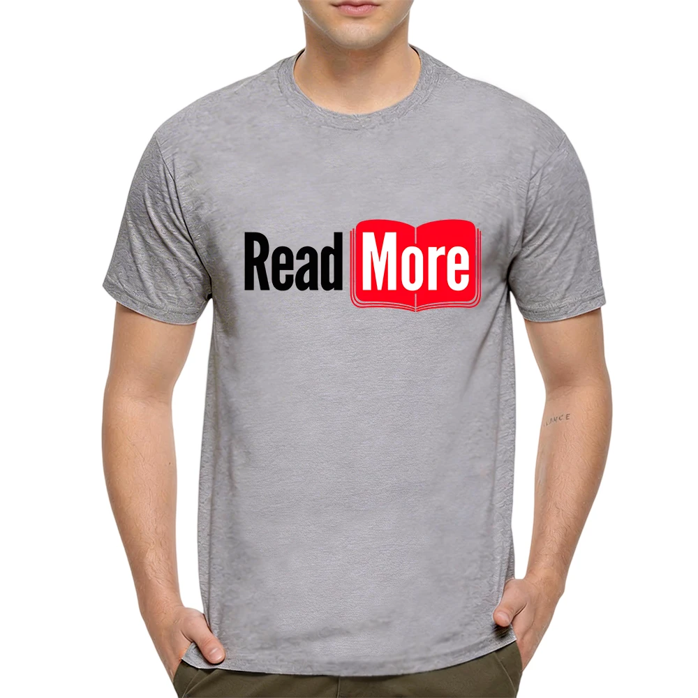 New Summer Mens 100% Cotton T Shirt Read More Book Lover Red Open Book Text Print Breathable Short Sleeve Daily Wear