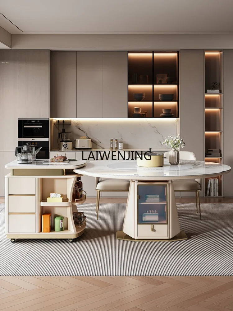 Rock slab island dining table integrated folding square and round dual-purpose marble multi-functional dining table