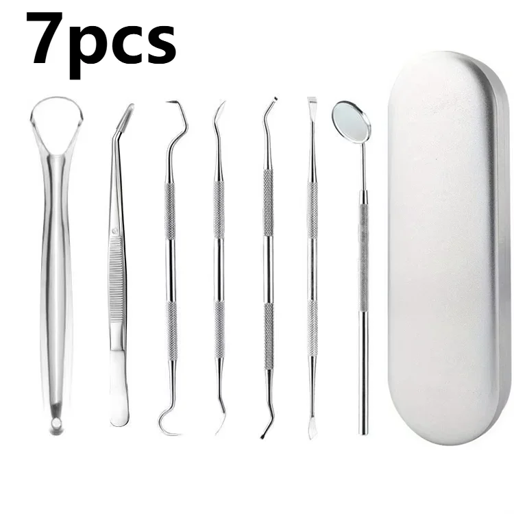 3/4/5/6/7pcs Dentist Tools Professional Stainless Steel Tartar Remover Toothpick Plaque Scraper Teeth Cleaning Dental Kit