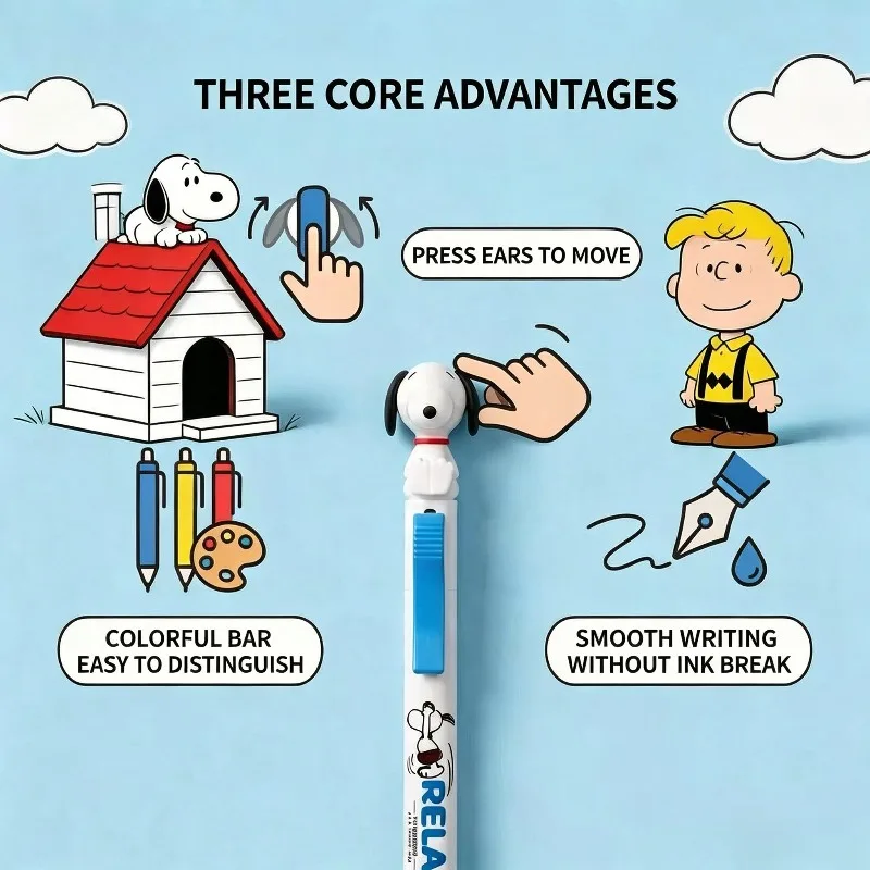0.5mm Snoopy Black Gel Pen Smooth Fast Drying Anime Action Figure Anime Merchandise Decoration Cute Stationery Gifts for Student