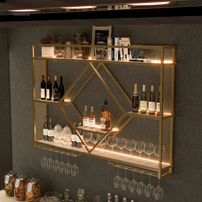 

Bar Cabinet Iron Art Wine Rack Restaurant Wine Display Cabinet Light Luxury Simple Decorative Meuble Vitrine Bar Furniture