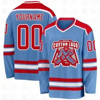 Custom Light Blue Red-WhiteHockey Jersey3D Print You Name Number Youth Mens Women Ice Hockey Jersey Competition Training Jerseys