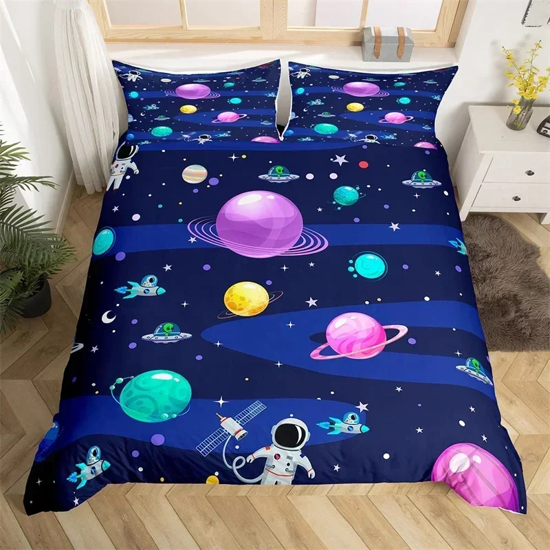 

3D Print Astronaut Space Sky Galaxy Themed Comfortable Duvet Quilt Cover Pillowcase Bedding Set Bedroom Decoration Home Textile