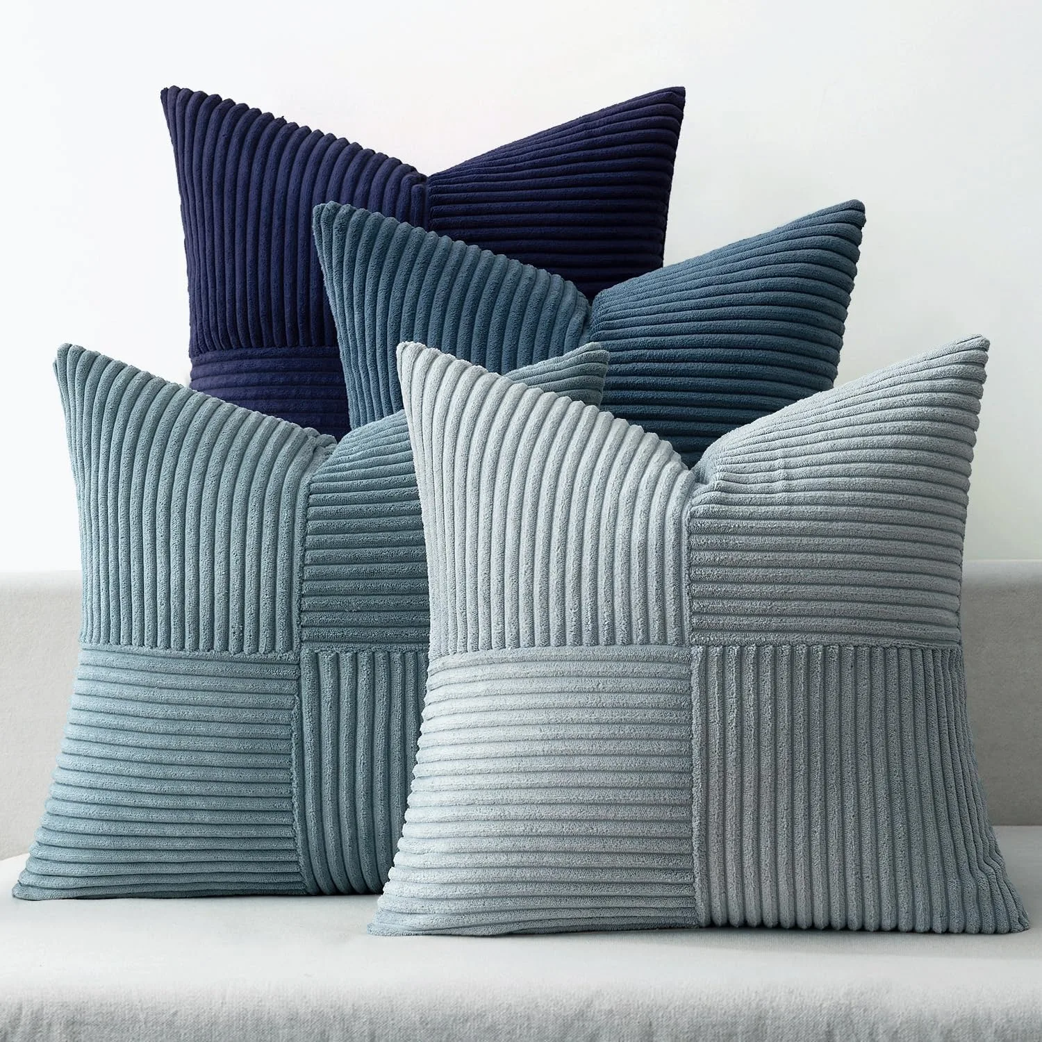 Dusty Blue Navy Farmhouse Throw Pillow Covers Boho Patchwork Gradient Cushion Cases Western Modern Pillow Cases