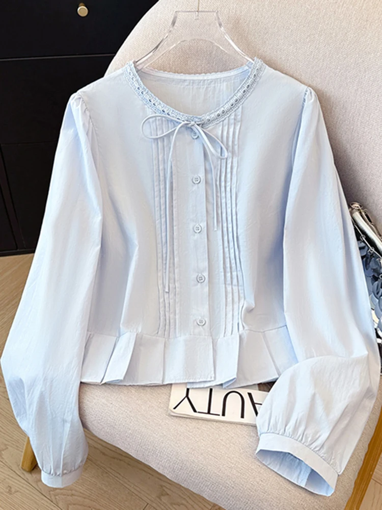 

Весна 2026: Женская удлиненная блузка свободного кроя с узлом, универсальная, в корейском стиле, прямого кроя.