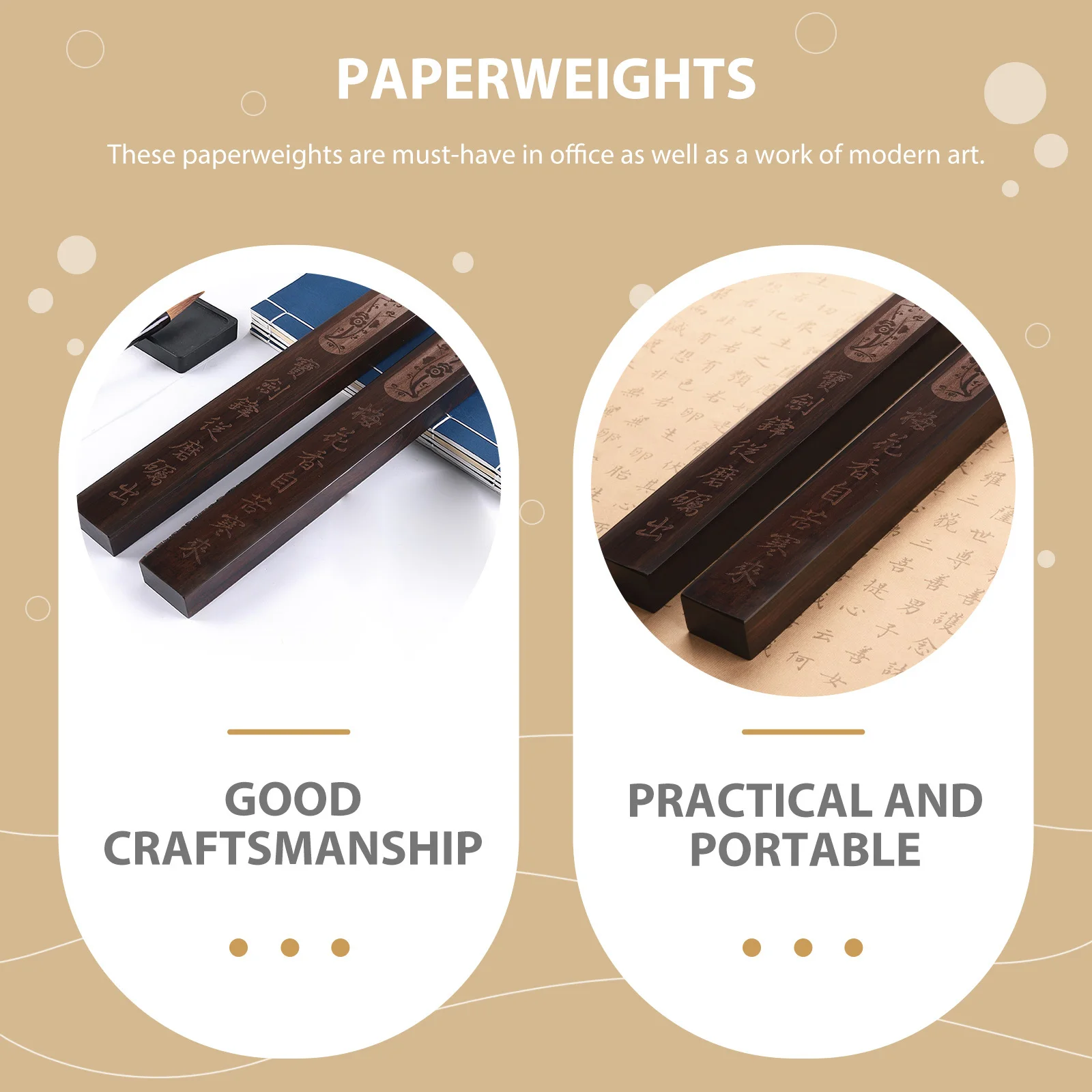 

2Pcs Calligraphy Paperweights Practical Portable Solid Wood Stationery for Office Home Study Decor Wood Paperweights