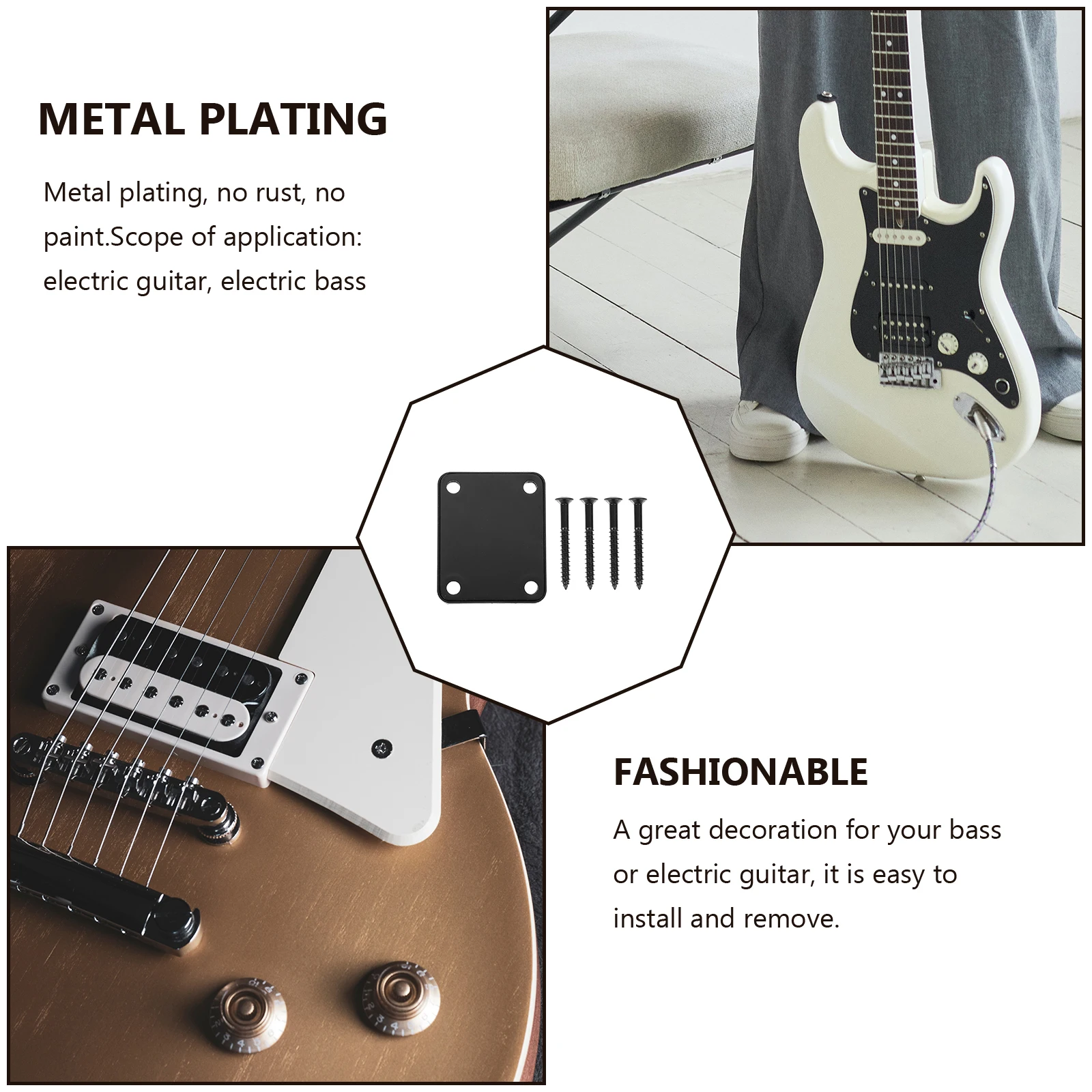 

1 set 1 Set Of Electric Guitar Neck Plates Replacement Metal Neck Joint Mounting Plates For Bass Guitar Part Accessories