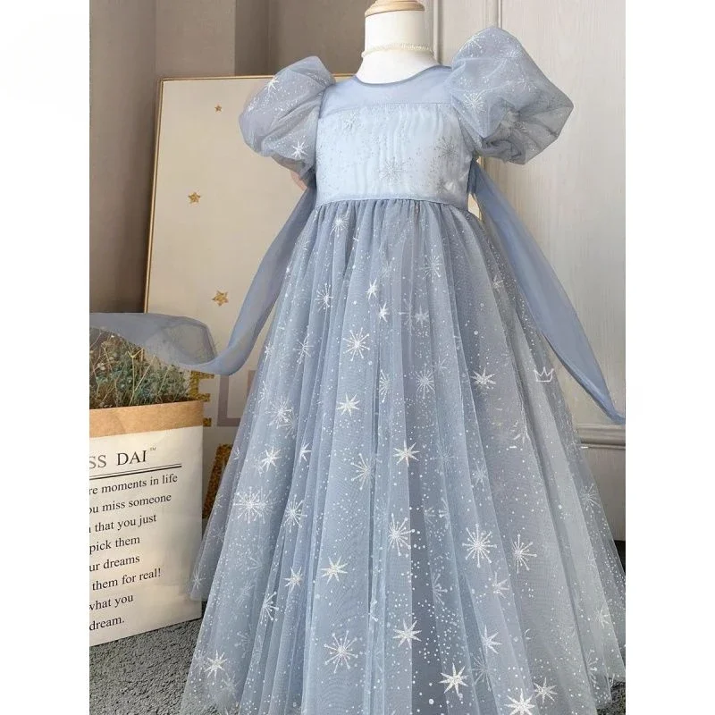 Girls Casual Dresses Snow Embroidery Gauze Princess Dress Kids Dresses for Girls Chinese Traditional Dress