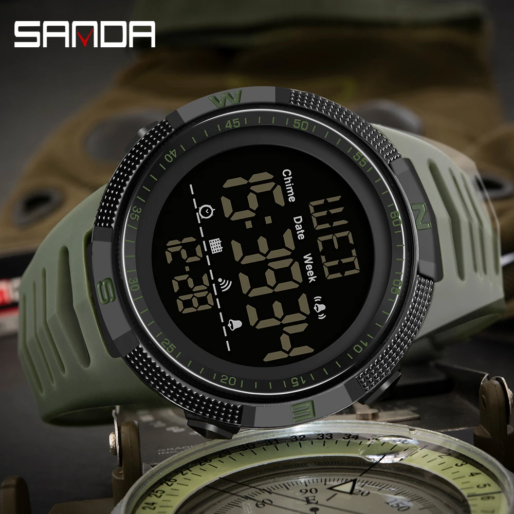 Fashion SANDA Top Brand Waterproof Men Watch Multifunctional Luminous Digital Wristwatch Outdoors Sports Student Watches 6014