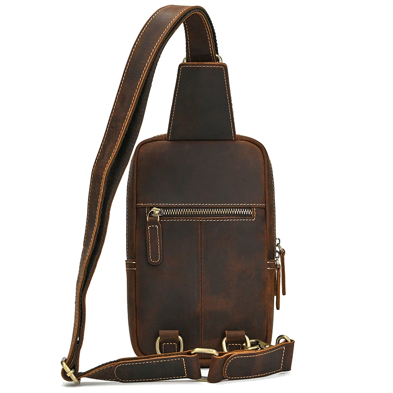 Thick Leather Chest for Men Real Cowhide Crossbody Bag Sling Bag Small Leather Crossbody Bag Men Male Single Shoulder Bagpack