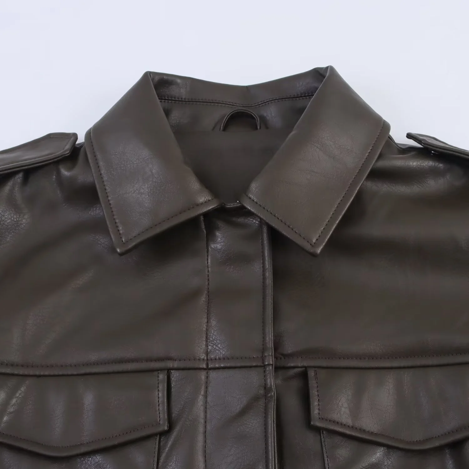 ZERAINS otoño nuevo producto mujer estilo Casual moda con cinturón textura de cuero chaqueta abrigo chaqueta de cuero