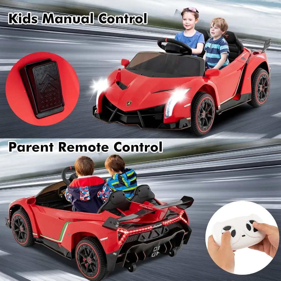 Auto per bambini a 2 posti, veicolo elettrico con licenza 12V 4WD con porte idrauliche, modalità dondolo, velocità regolabili, controllo remoto