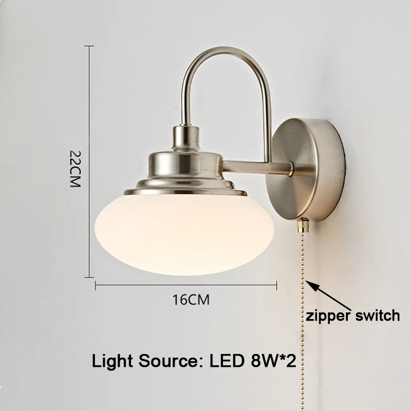 مصباح جداري بسيط من باوهاوس ريترو اسكندنافي مع مفتاح مناسب لممر حائط الخلفية لغرفة النوم بجانب السرير