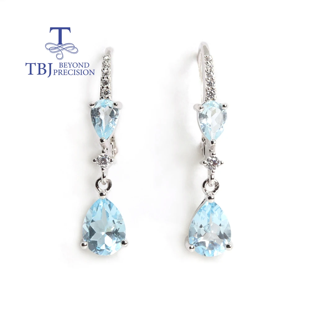 Light luxury design November Birthstone Natural Sky Blue Topaz Silver earrings fine jewelry for Women and girls