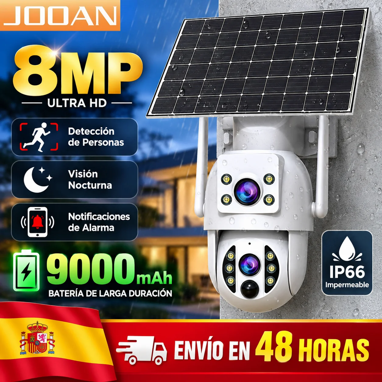 8MP Dual-Linsen-Solar-WLAN-Kamera für den Außenbereich, kabellos, mit Personenerkennung, Farb-Nachtsicht, Sicherheits-IP-Kamera, geringer Stromverbrauch, Akku, Videoüberwachung
