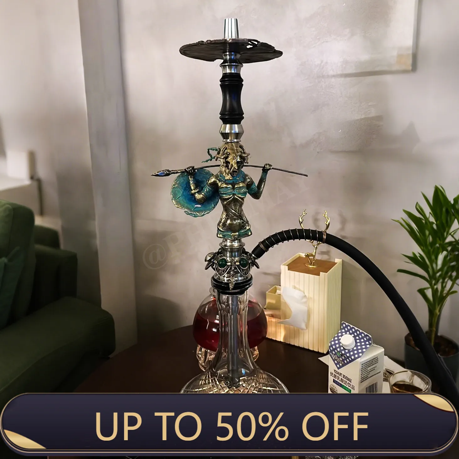 Maklaud Bravie Alonny Hookah Shisha Set High Quality 304 Stainless Steel Large Hookah With Glass Bottle Single Pipe