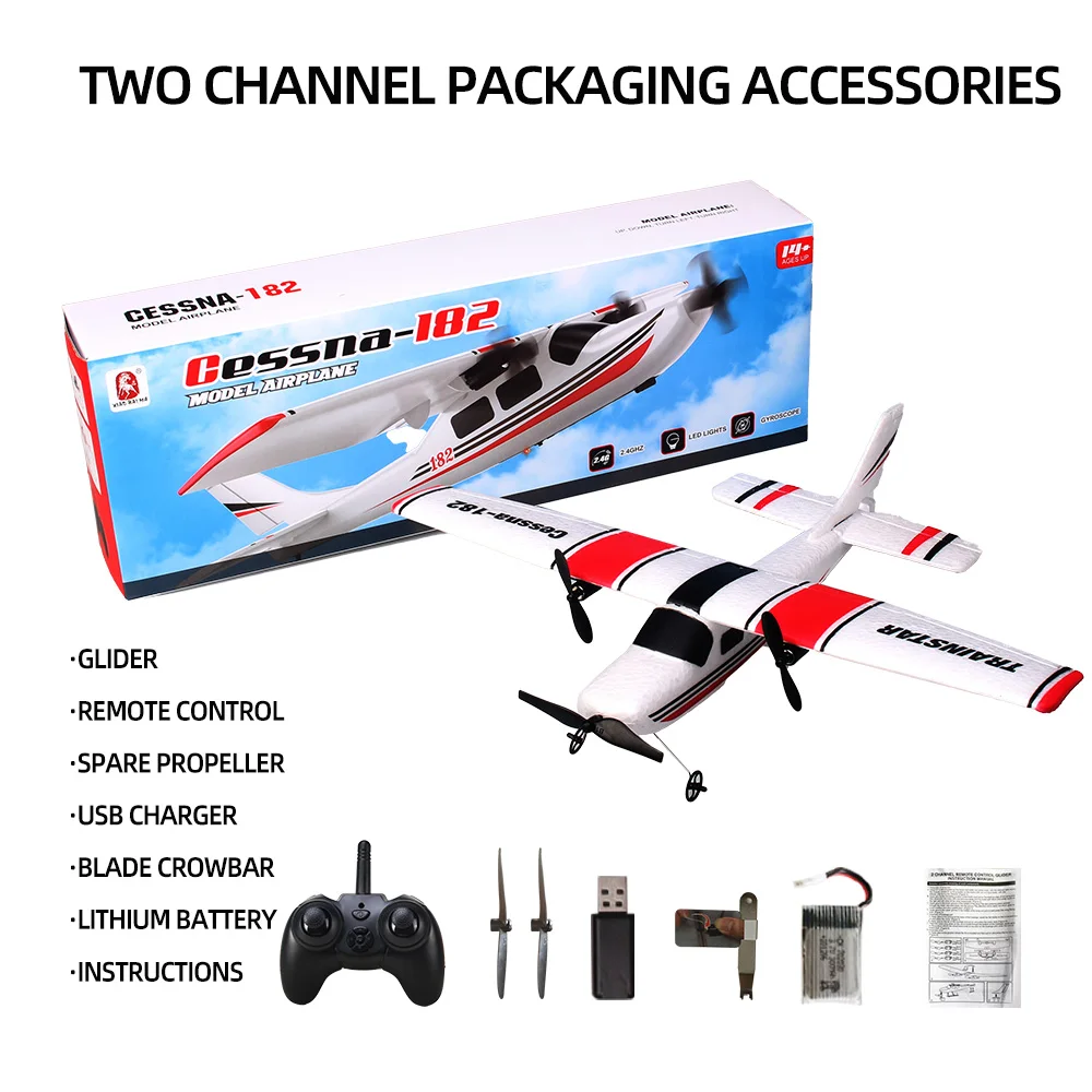 Fx801 Remote Control Aircraft Cessna 182 Fixed-Wing Remote Control Foam Aircraft Model RC Airplane Toys Glider Practice RTF