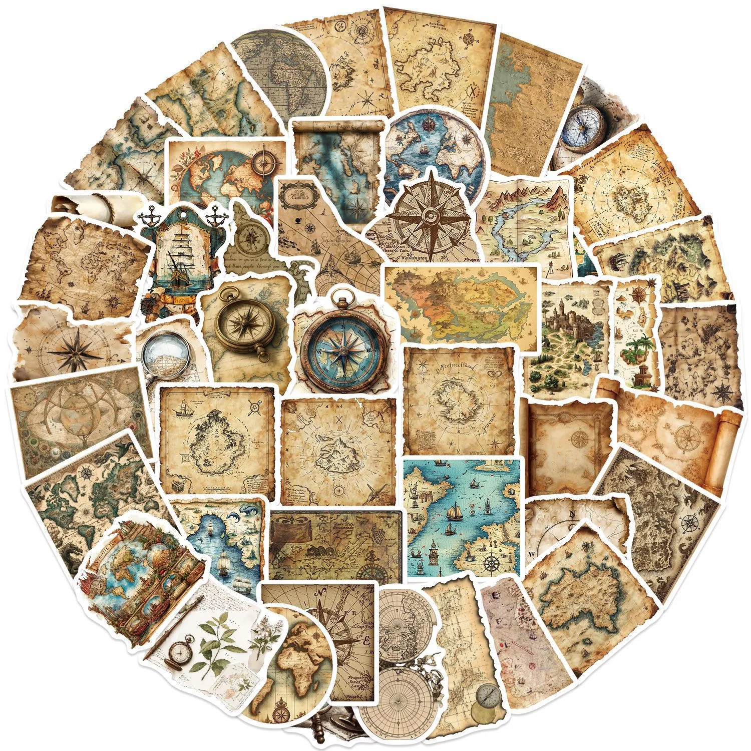 50 Pegatinas Vintage de Mapa del Mundo para Viajes, Calcomanías de Graffiti para Camping, Decoración DIY para Laptop, Equipaje, Álbum de Recortes, Patineta