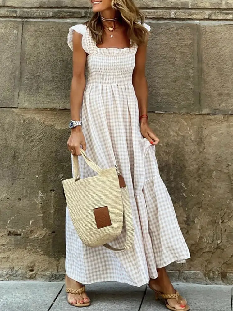 

Летние женские длинные шорты в стиле бохо с клетчатым узором, пляжные, с низкой талией, из бамбукового волокна, повседневные, модные