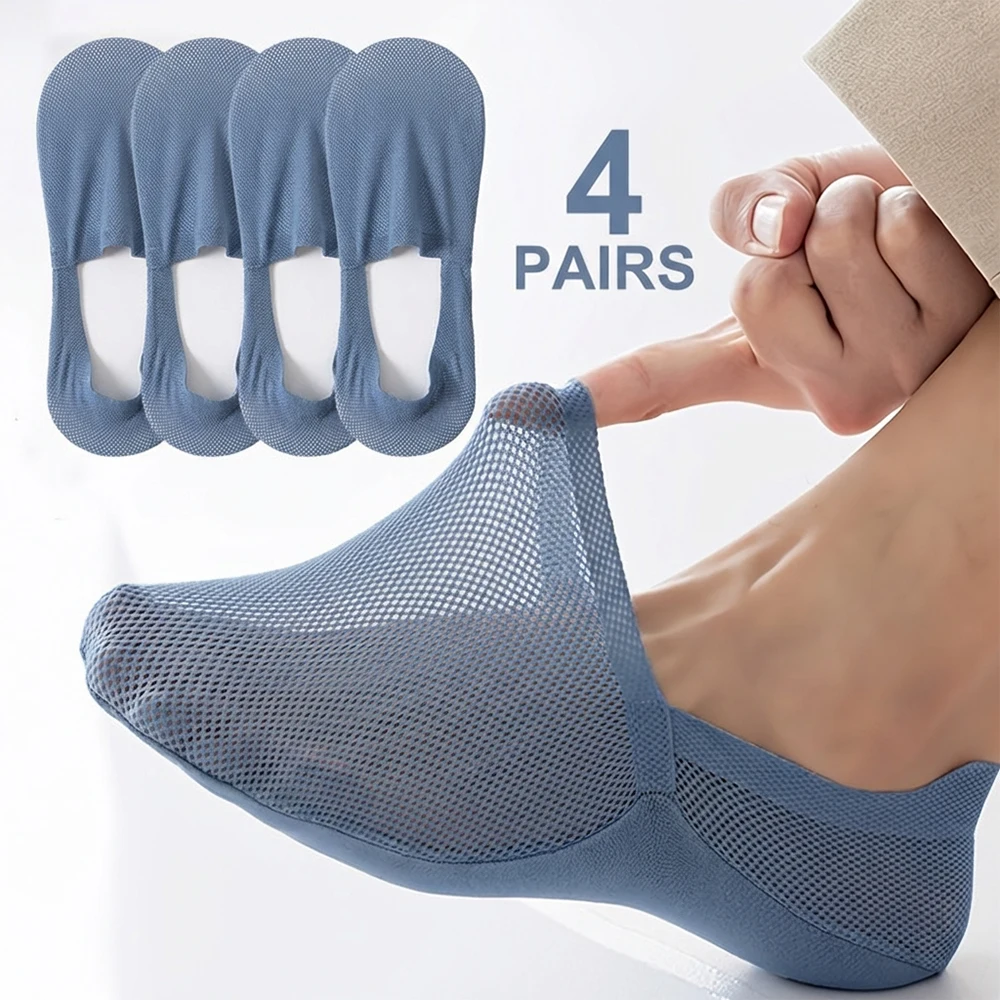 

4 Double Summer Women's Boat Socks Mesh Breathable Thin Invisible Socks Multi functional Suitable for Sports and Leisu