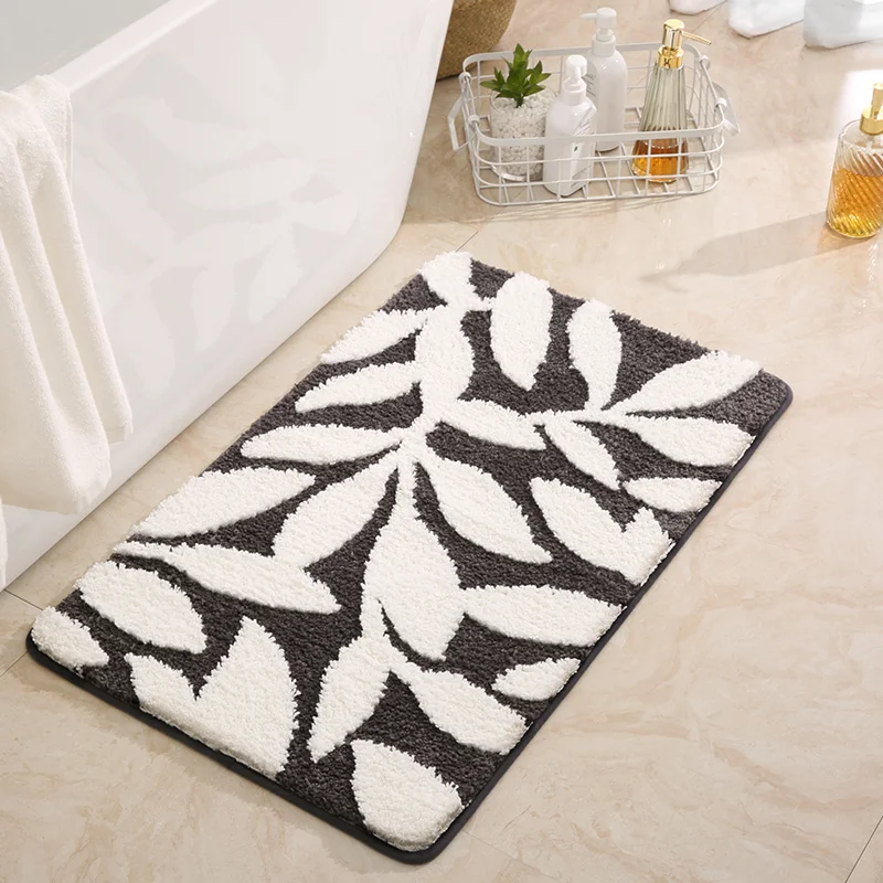 Leaf Pattern Soft Bathroom Mat Super Absorbent Bath Mat Anti-slip Mat For Shower Thicken Foot Mat Fluffy Floor Carpets Washable