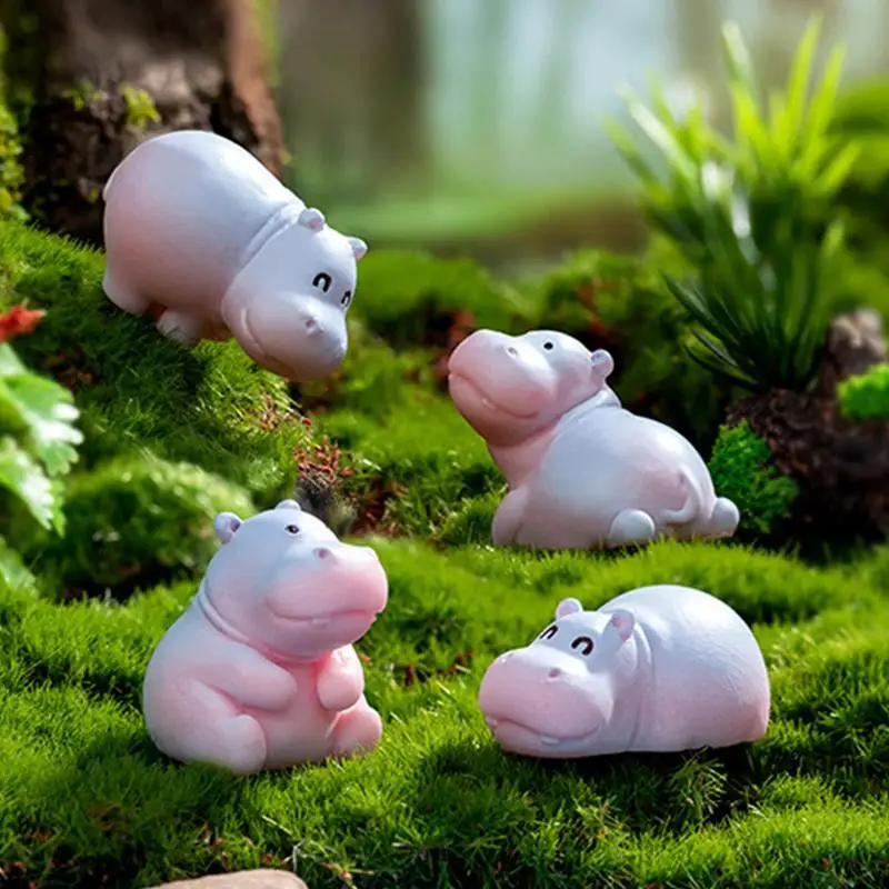 Hippo Statue Car Interiors Animal Accessory Resin Animal Figurines For Bookshelf Bedroom Mini Hippopotamu Sculpture Home Decor