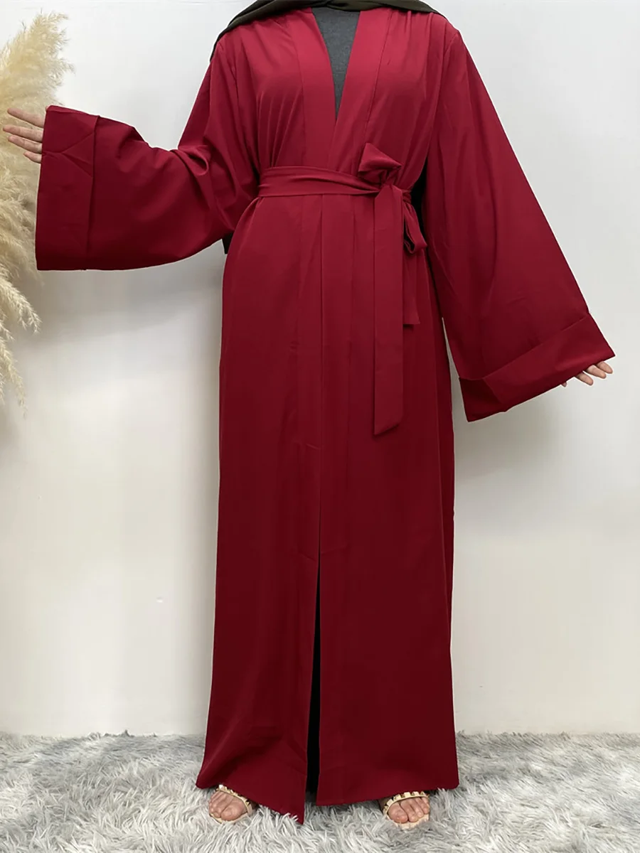 Solid Open Kaftan Dubai Abaya Turkey Kimono Cardigan Robe Muslim Hijab Dress Ramadan Abayas for Women Caftan Islamic Clothing