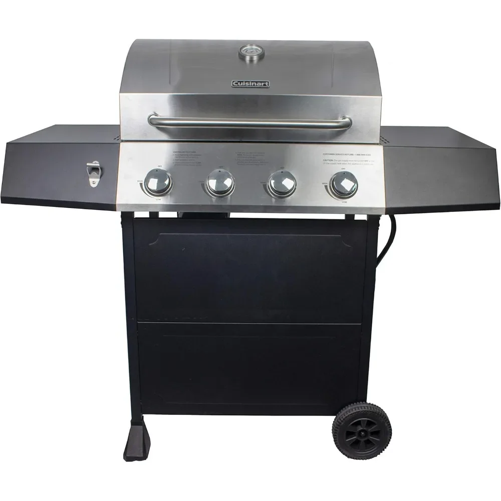 

4-Burner Gas Grill, 44,000 BTU Stainless Steel Full Size Propane Grill with Cast Iron Grates, Outdoor Barbecue with Large Cooki