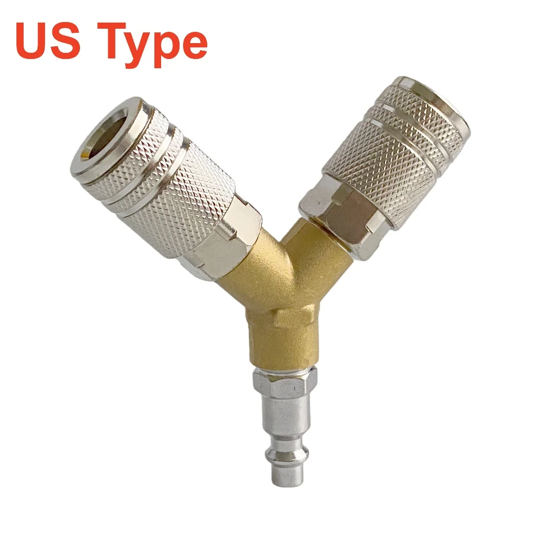US Type Pneumatic Manifold Splitter Coupler 2 Ways Compressed Air Distributor With USA Standard Quick Fitting