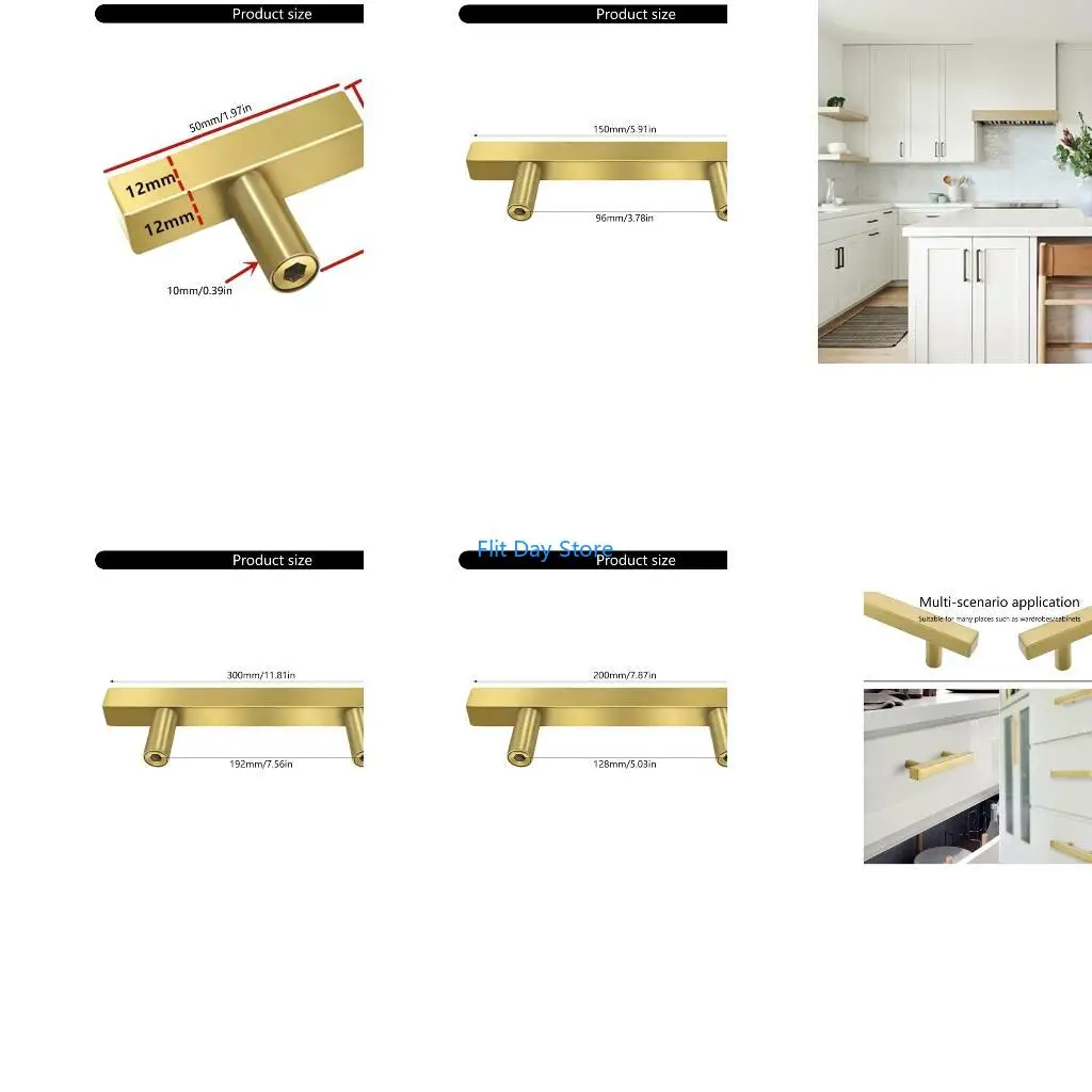 F92C 10pcs Gold Cabinet Pull Stylish Brushed Brass Handles Rustproof Cabinet Knob Upgrades for Kitchen & Bathroom Drawers