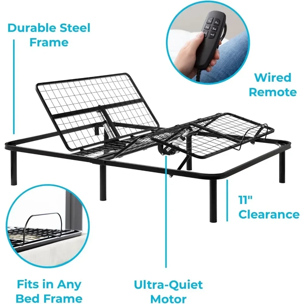 Adjustable Bed Frame,  Independent Head and Foot Incline - Powerful Quiet Motor - Easy Tool Free Assembly ,Queen Size Bed Base