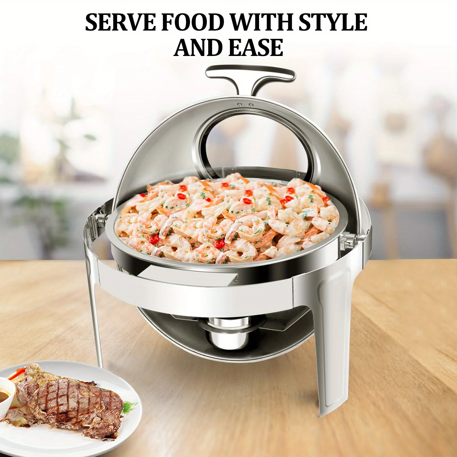 

2-Pack Round Roll Top Chafing Dish Buffet Set Stainless Steel Chafer with 9. 5QT Warmers Set for Wedding, Parties Graduation