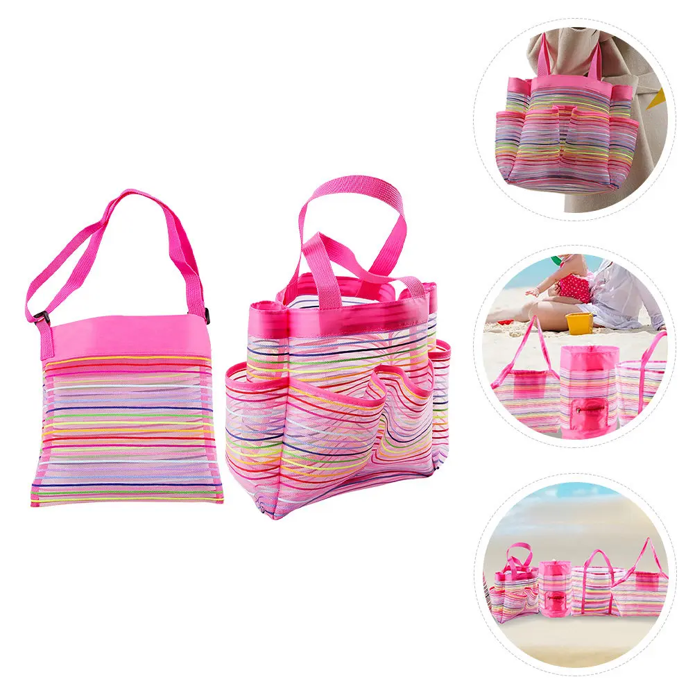 

2Pcs Kids Mesh Beach Bags Colorful Shell Pattern Portable Breathable Storage Organizer Travel Storage Pouch Travel Toys Bag