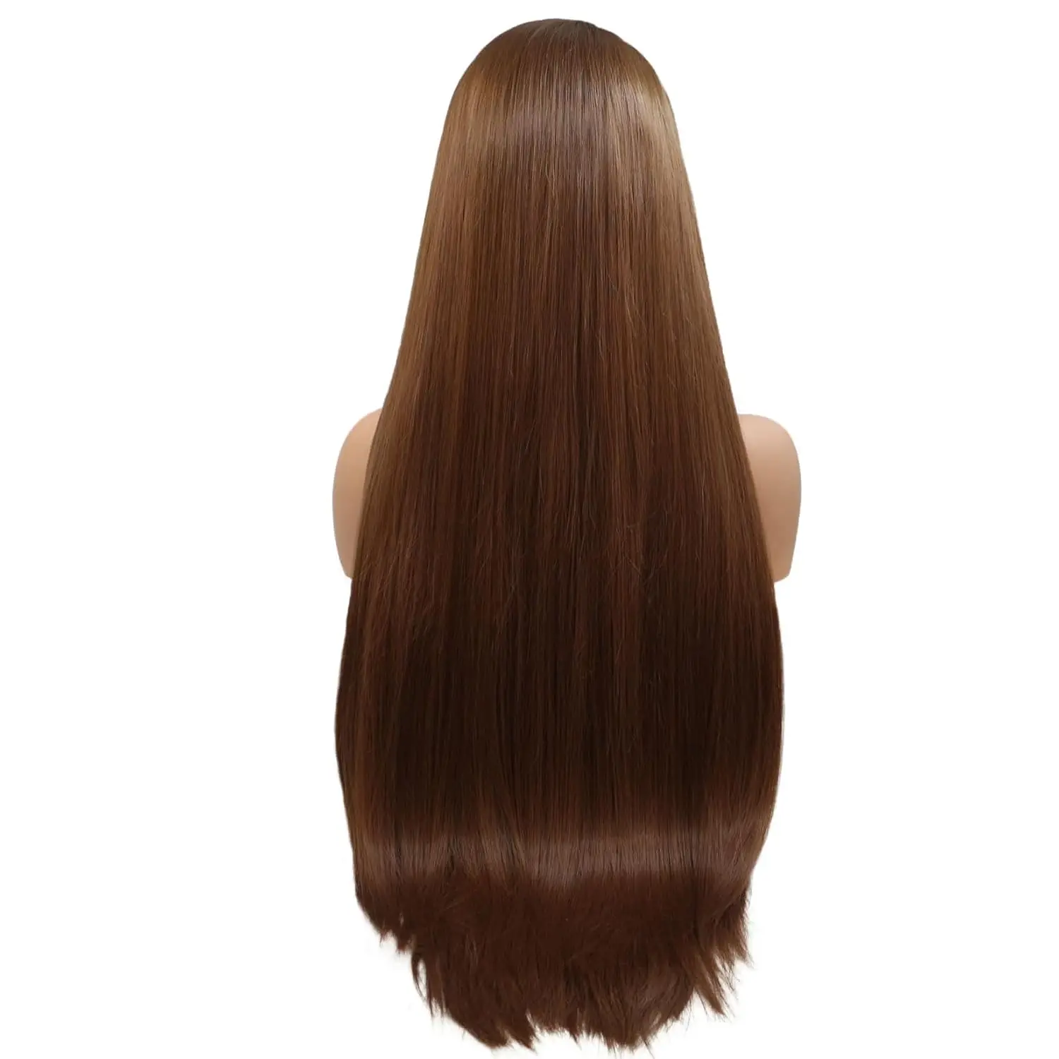 باروكات صناعية مستقيمة بدانتيل أمامي بني للنساء، ألياف مقاومة للحرارة، شعر مستعار طويل مستقيم، فراق متوسط #3