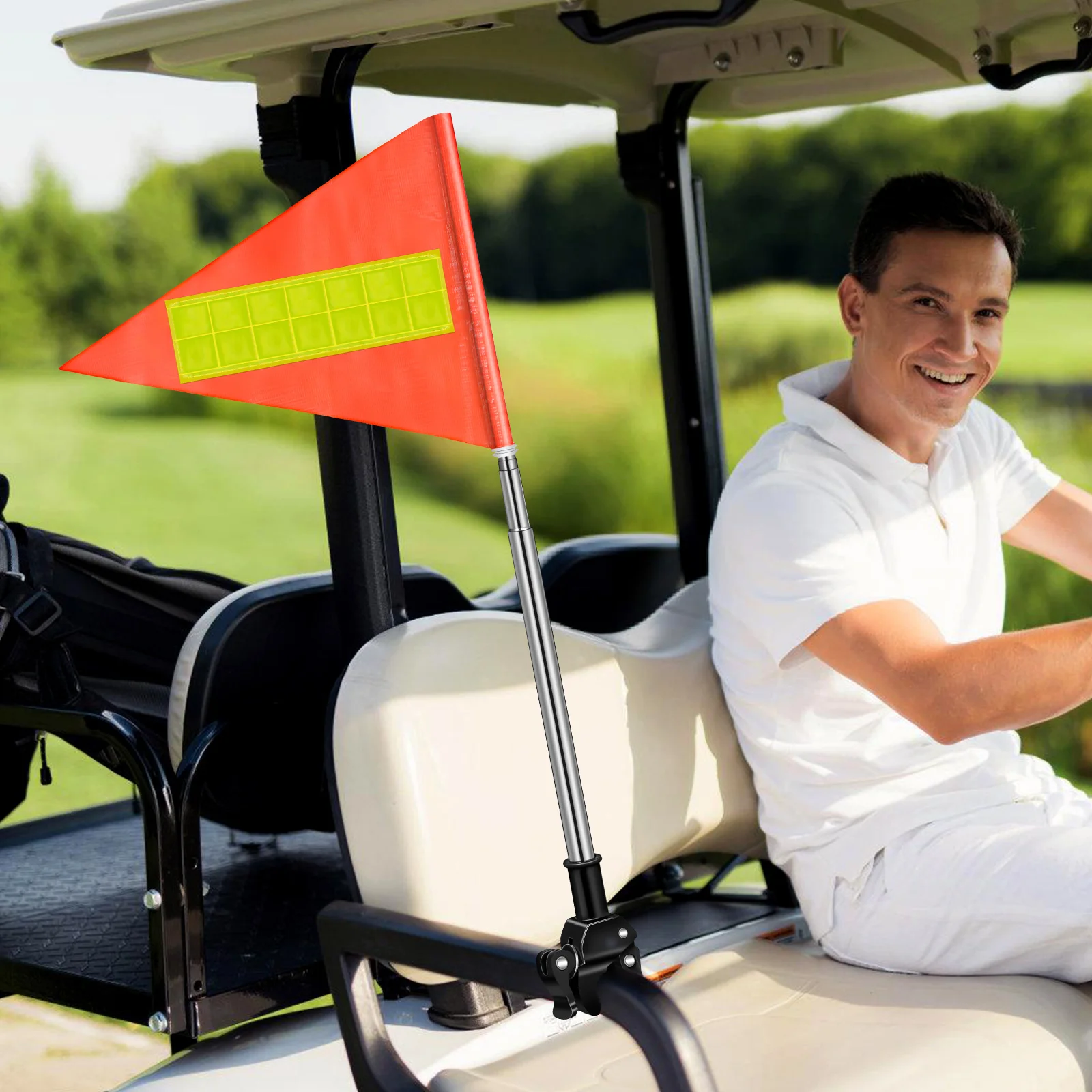 

Telescopic Triangle Flag Reflective Safety Flag for Golf Cart Wheelchair Bicycle Mobility Scooter Outdoor Use Golf Cart