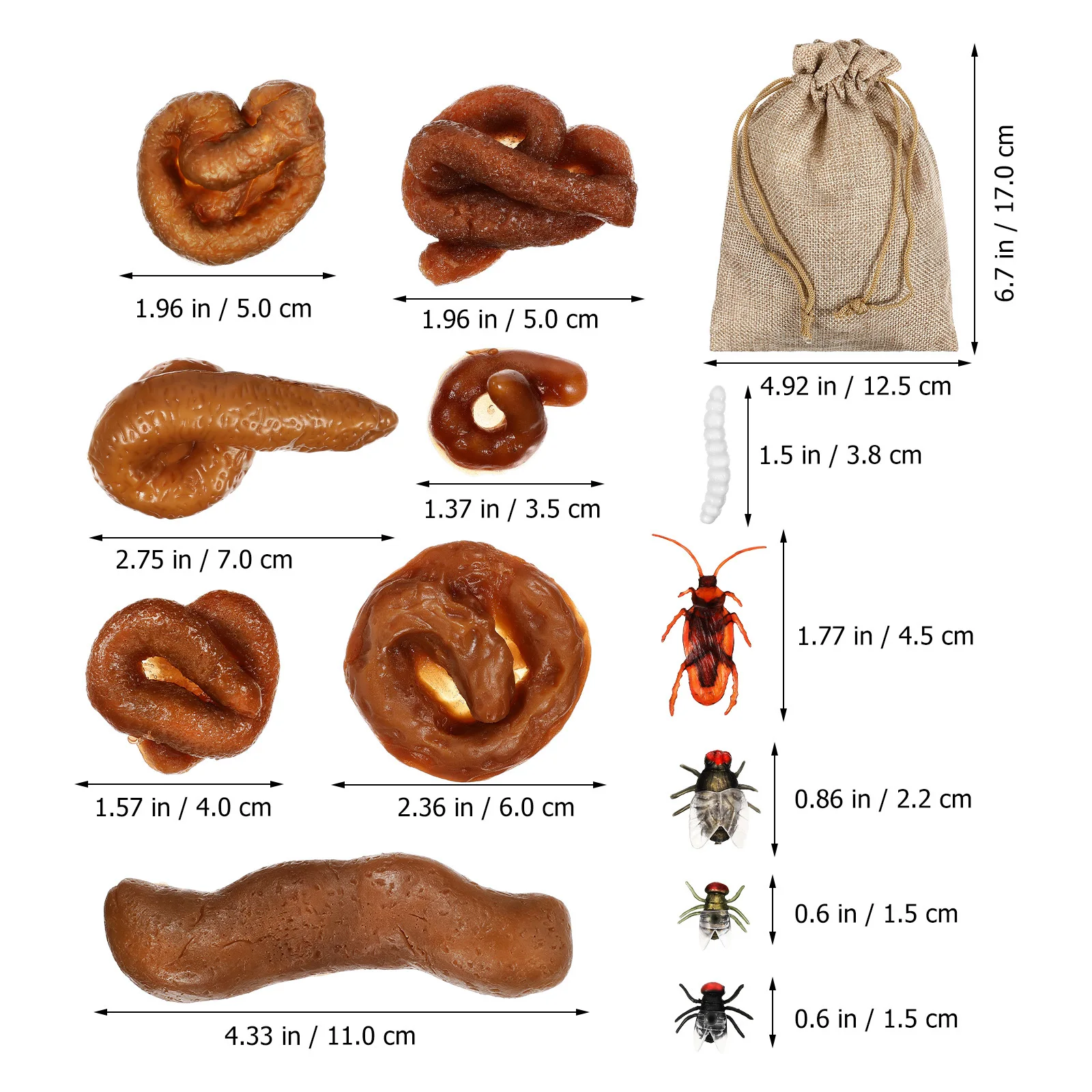 

1 set 1 Set Realistic Fake Poop Maggots Roaches Flies Prank Props For April Fools Halloween Party Trick Fake Poo Set