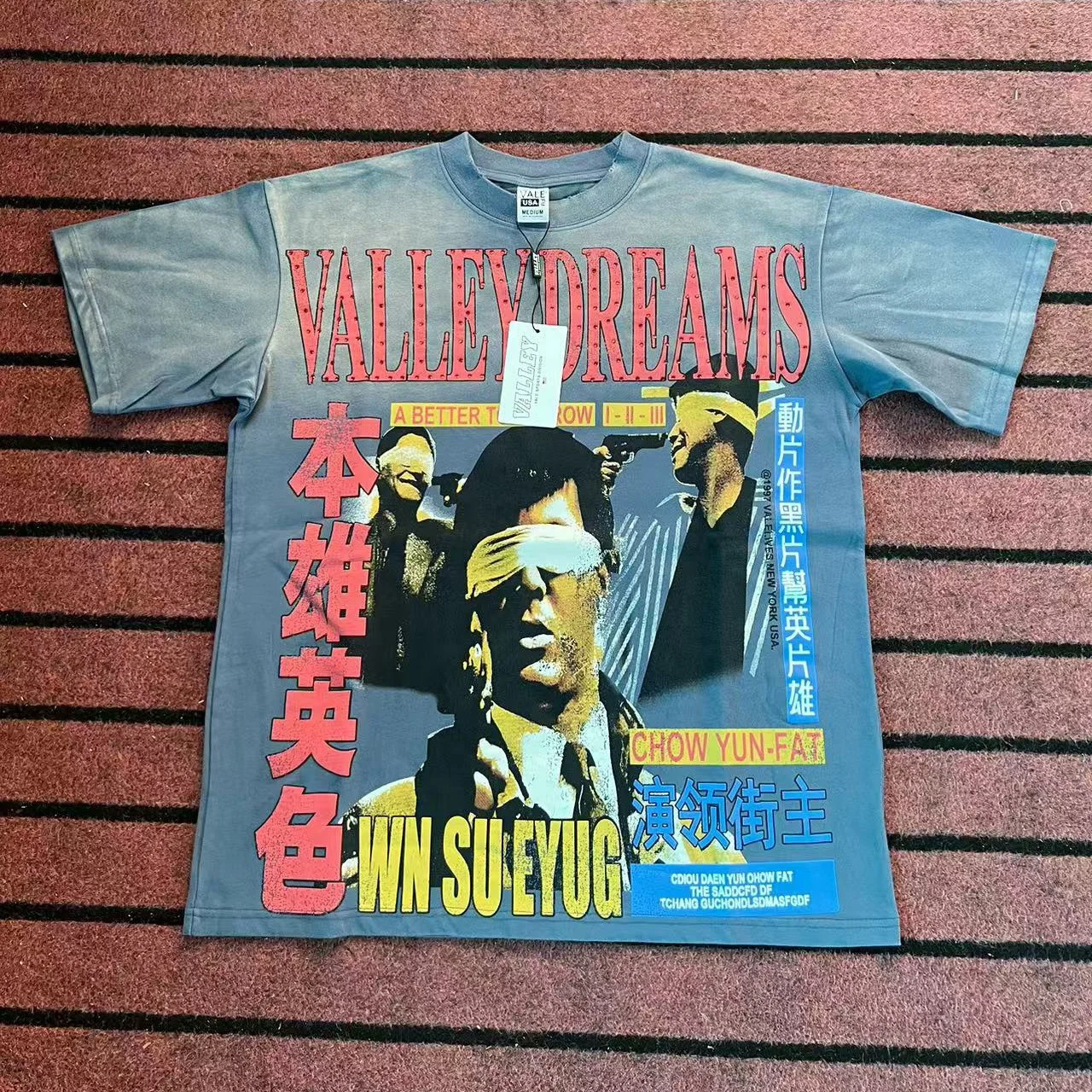 Vale FOREVER American Vintage Figure Print High Street Unisex Loose Casual Washed Distressed Short Sleeve T-Shirt