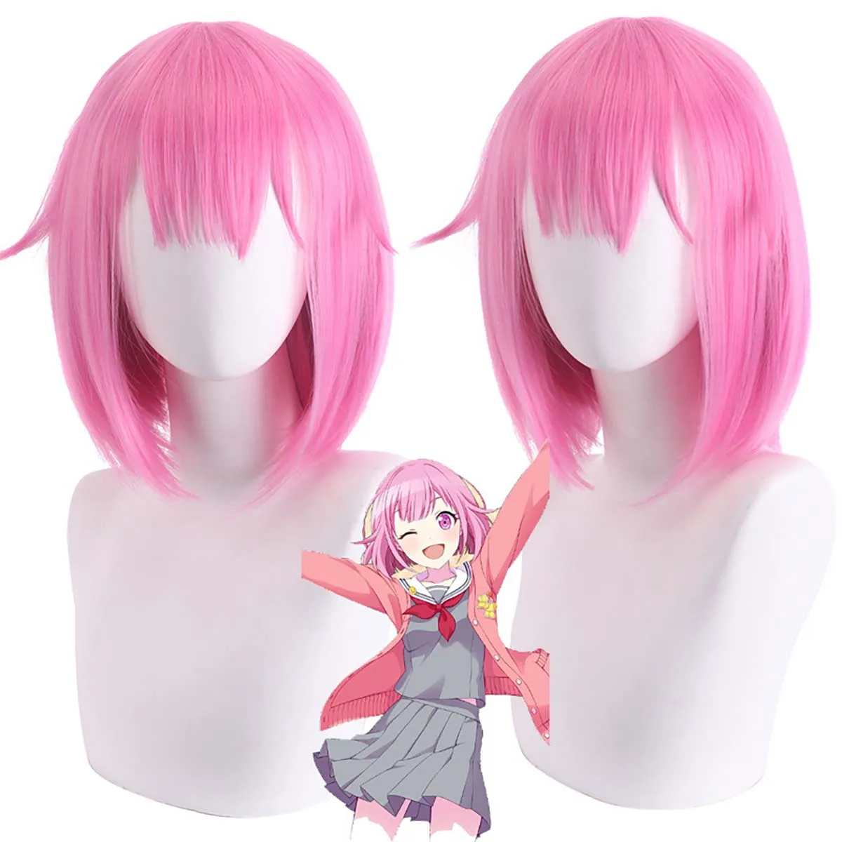 Women Girls Project Sekai Cosplay Ootori emu Short Straight Pink Wig