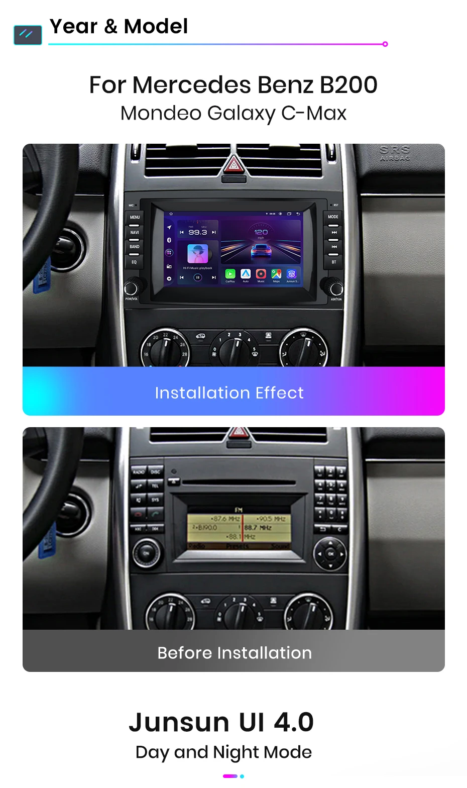 Junsun android auto radio für mercedes benz b200 klasse sprinter w906 viano vito w639 carplay auto multimedia gps 2din autoradio – Detail 8