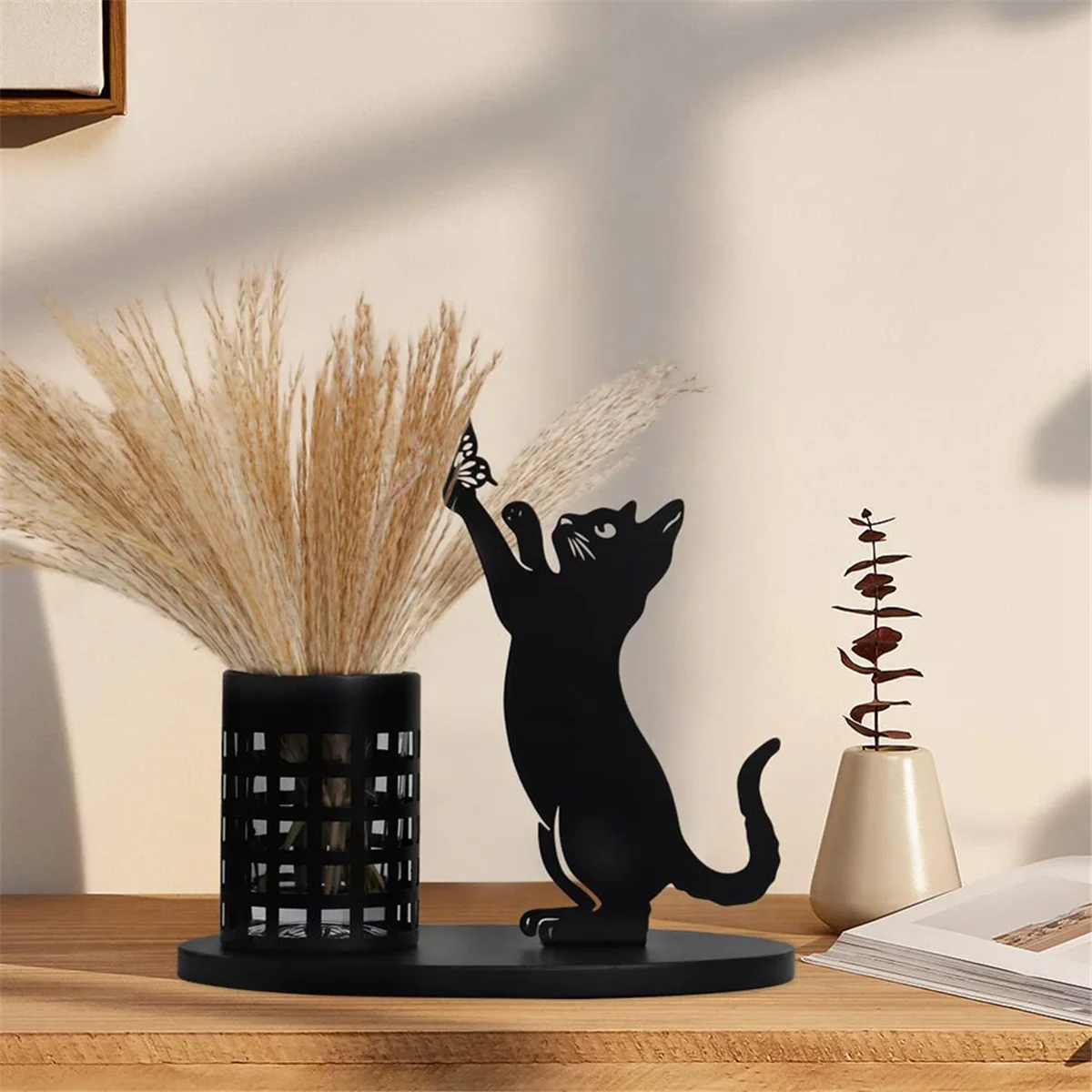 Cat Pencil Holder for Desk Organizer Pen Holder for Bedroom/Office, Metal Cut Home Decor for Table Centerpiece C