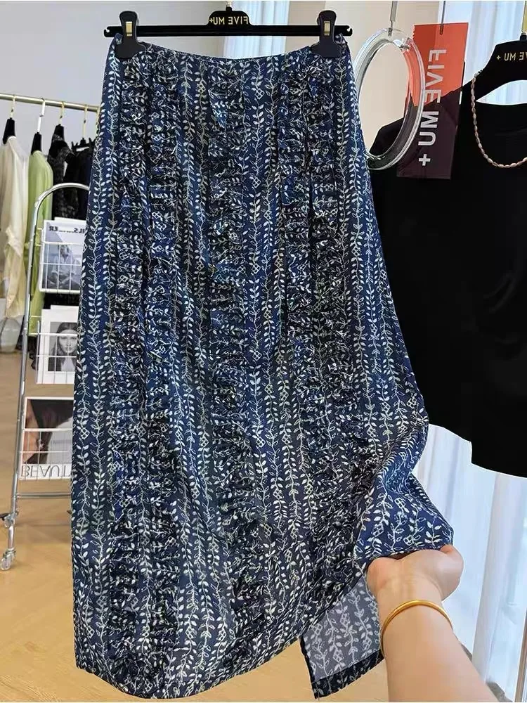 

High Waist Floral Print Skirt Women's Summer 2025 Trendy Straight Cut Loose Fit Skirt Commute Sle Midi Skirt