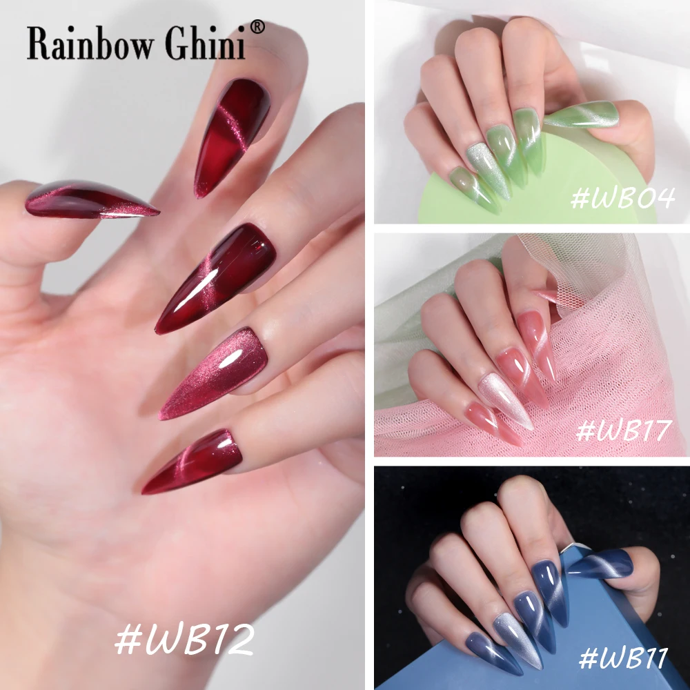 

RG 10ML Pink Cat Magnetic Gel Nail Polish Purple Glitter Effect Magnetic Gel Varnish SemiPermanent Cat Eye UV Gel For Manicure