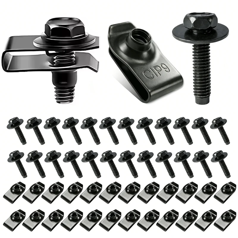 Image of M6x1.0 Kfz-Karosserieschrauben & U-Nut-Clips, universelle Motorunterbodenschutz- und Kotflügelbefestigungsclips, Stoßstangenbefestigungsclips, 20/40-teilige Sets