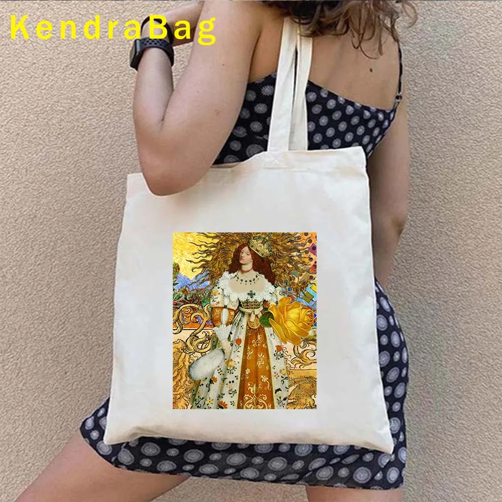 Renaissance Oil Painting Art Angel Sun Princess Mona Lisa Starry Night Flowers Shopper Canvas Shoulder Totes Bag Cotton Handbags