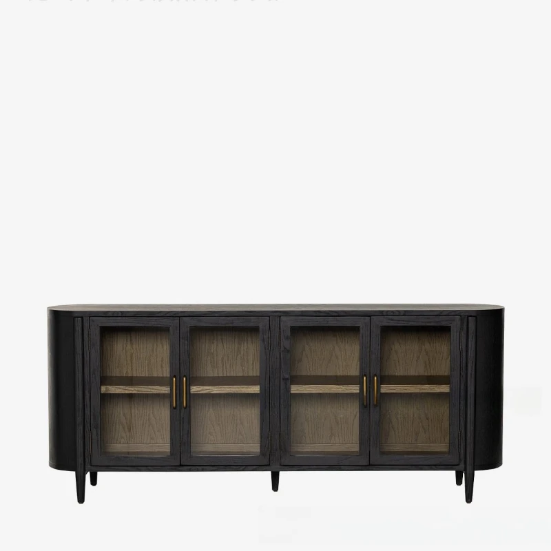 

American retro old solid wood TV cabinet, living room light luxury curved oak dining side cabinet, floor storage cabinet, entran