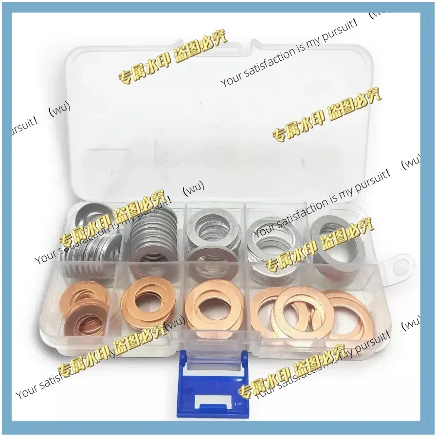 80 Piece Flat Ring Gasket Set with Box, Copper/Aluminum Gasket Set M10/12/14/16/18 for Oil Pump Drain Plug Fasteners