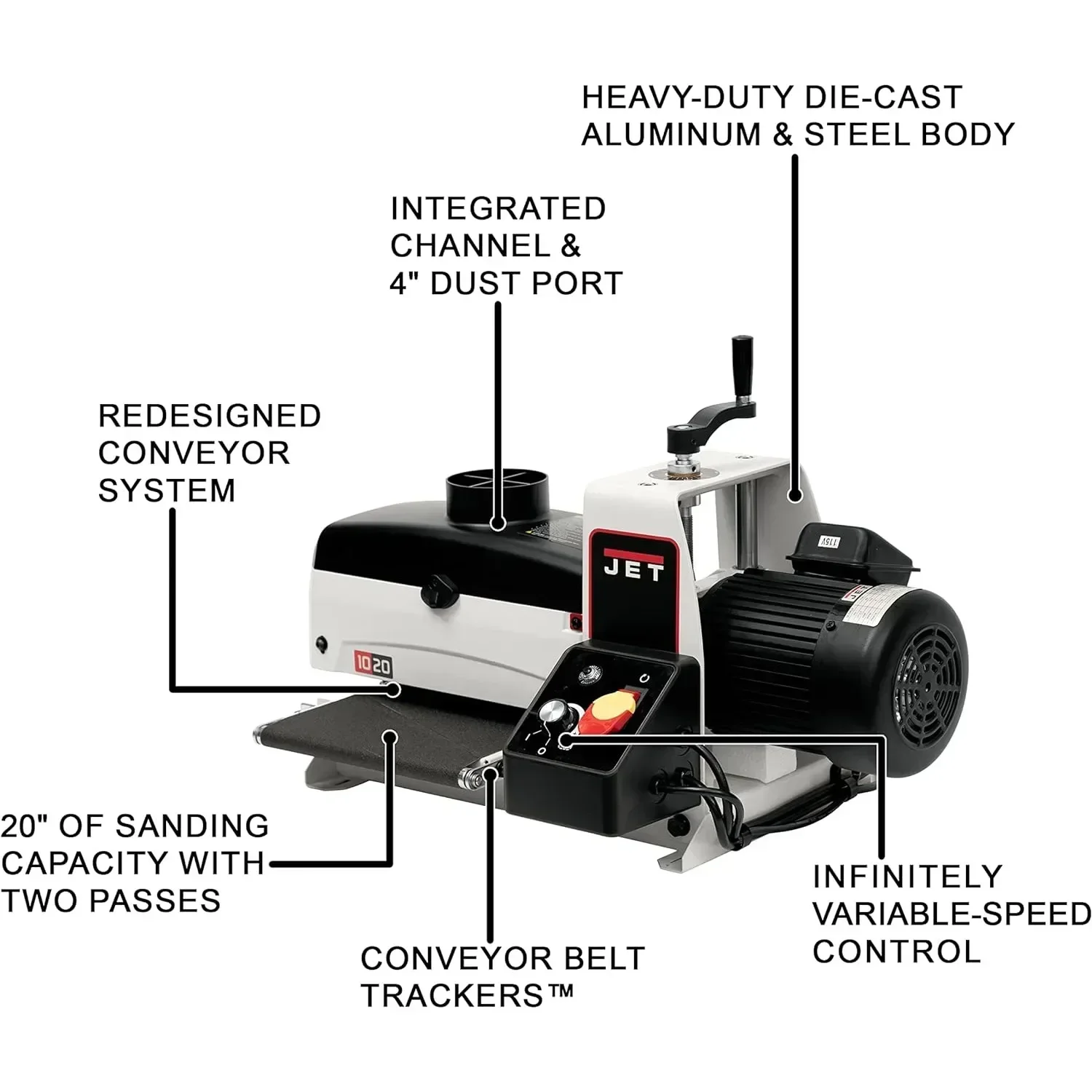 NEW 10-Inch Benchtop Drum Sander, 10 FPM, 1 HP, 1Ph 115V (JWDS-1020)