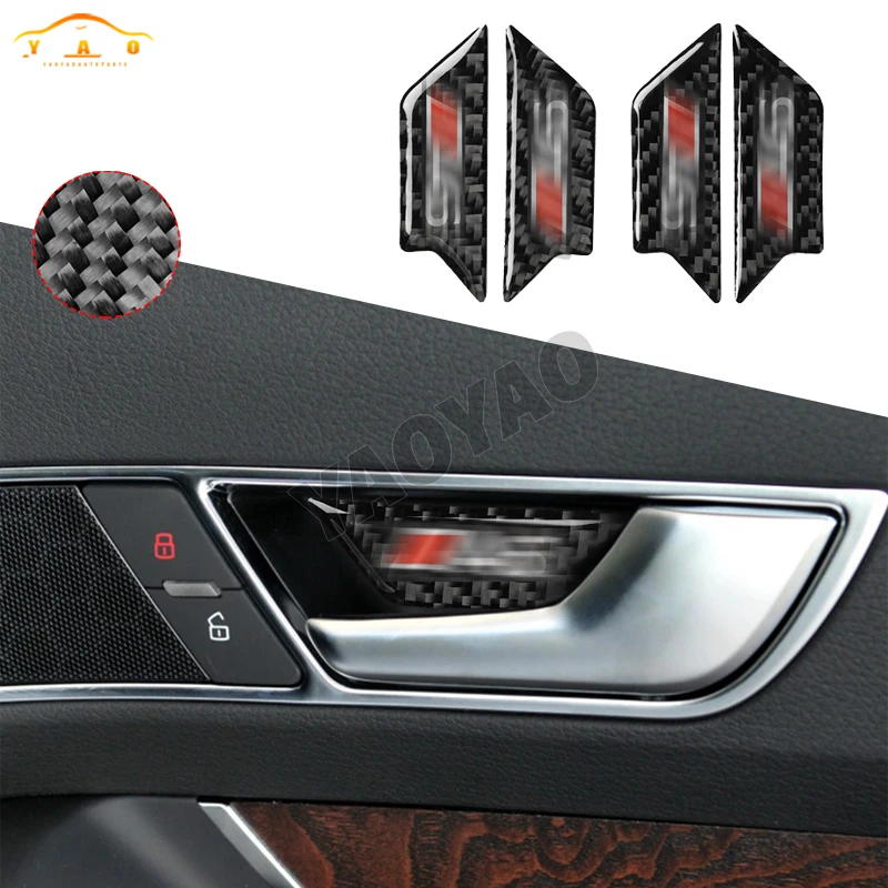 Carbon Fiber Door Handle Door Bowl Trim Stickers Cover For Audi A6 C6 2005-2011 2006 2009 2008  Car Interior Accessories